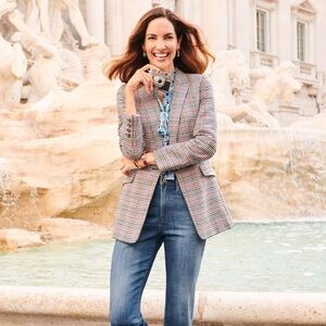 Talbots Colorful Plaid Single Button Long Blazer Womens Size 10